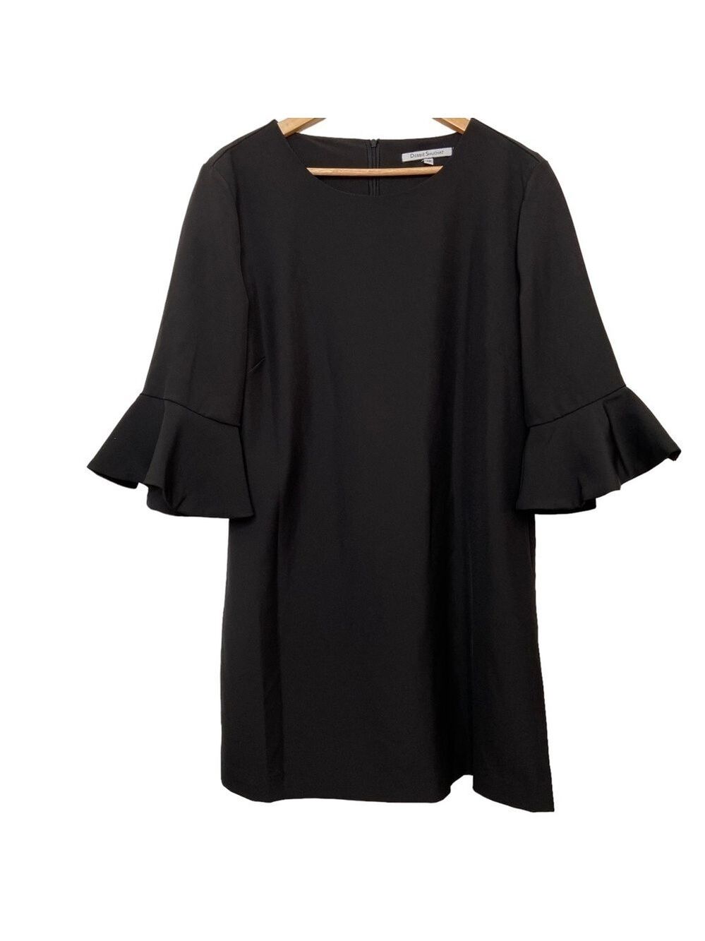Debbie Shuchat black dress peplum 3/4 sleeves flattering little black dress 12